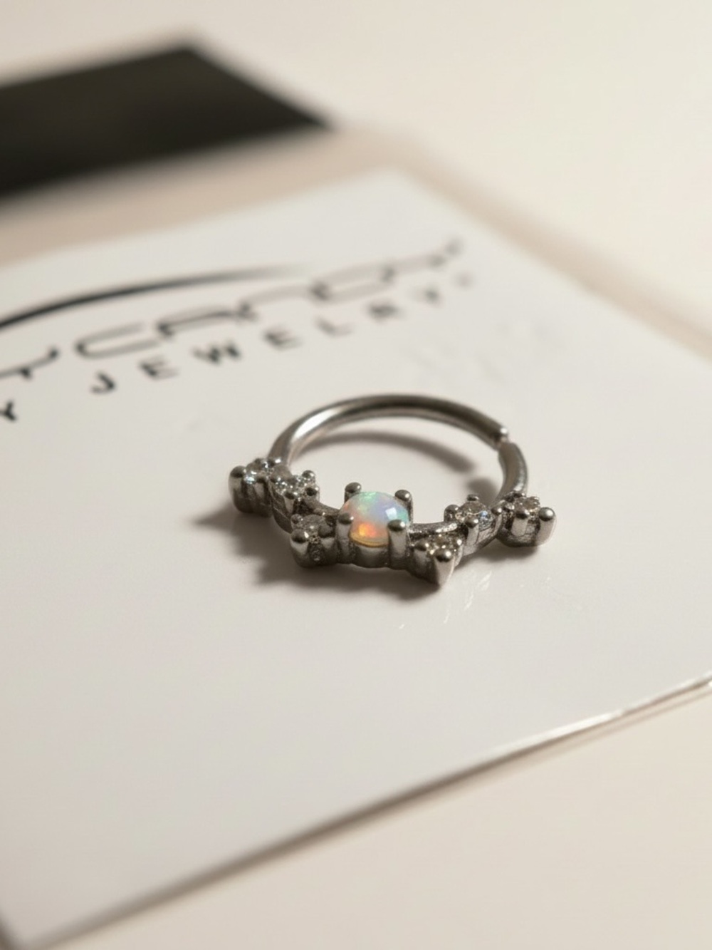 Opal Accent Silver Septum Clicker Ring - Unbranded
